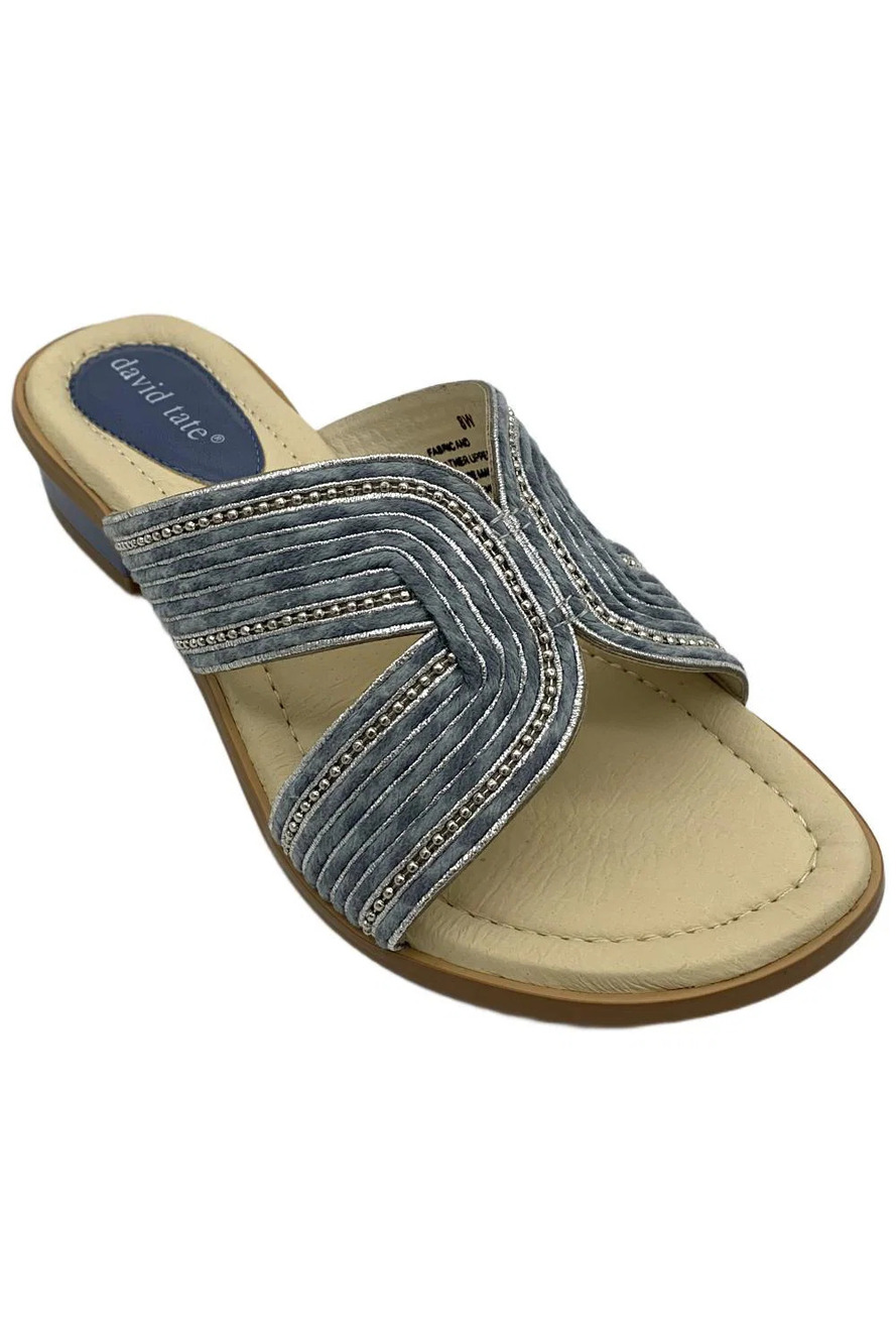David Tate  Women's Thrill Slip-On Heeled Sandals Denim - Wide